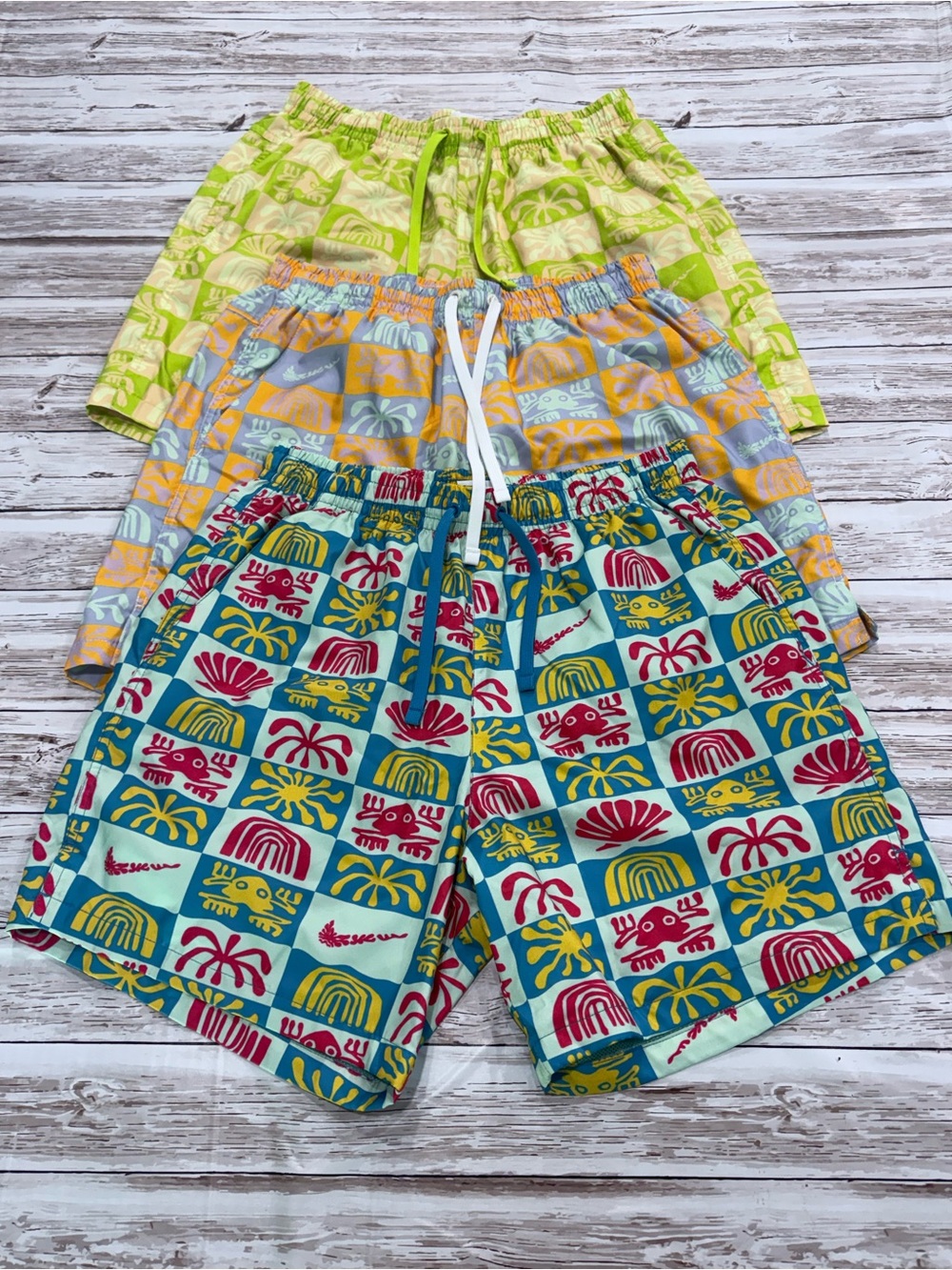 Nike Sportswear Woven Flow Shorts lot of 3 Neon Green and Peach Swim Shorts